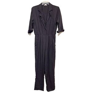 Katie K Black Linen Jumpsuit Sample Piece Collar Elastic Waist Women's M New!
